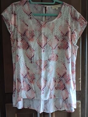 Cynthia Rowley Blush & White Patterned Cap-Sleeve Blouse